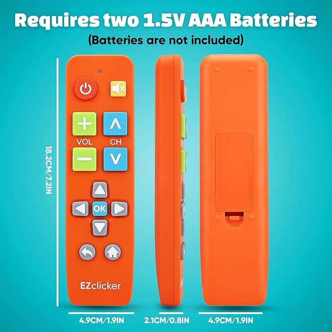 EZclicker Big Button Universal TV Remote (Orange) Simple Easy to Use, Great for Seniors, Works with Major TV Brands (2xAAA Batteries Not Included)