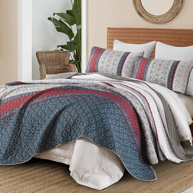 Dinjoy Boho Quilt Set King, Striped Bedspread King Size - Image 5