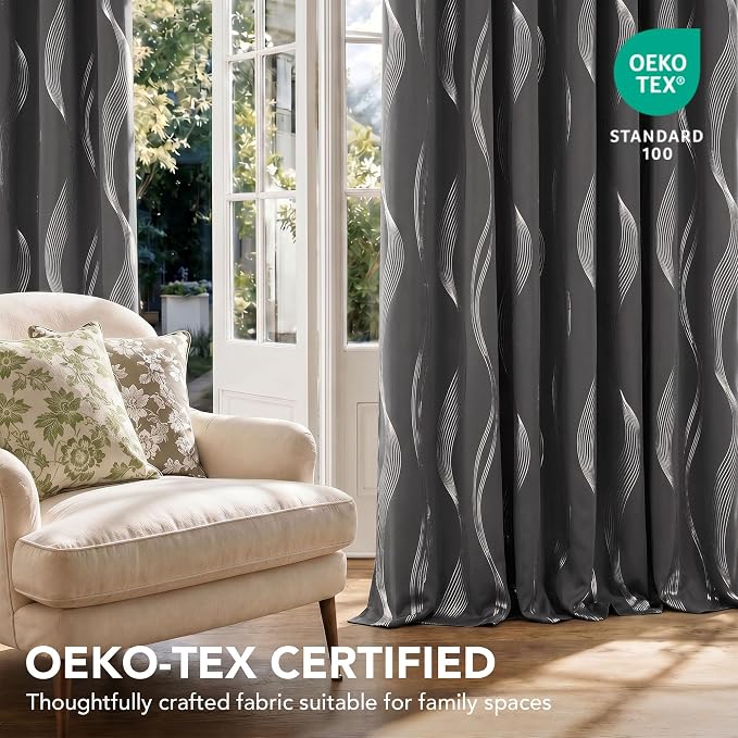 Deconovo Curtains for Living Room, Pattern Blackout Curtains 63 Inches Long | - Image 5