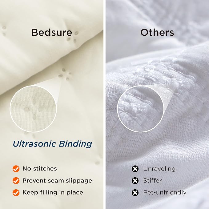 Bedsure King Size Quilt Bedspread, Lightweight Comforter, Ivory Coverlet | - Image 5
