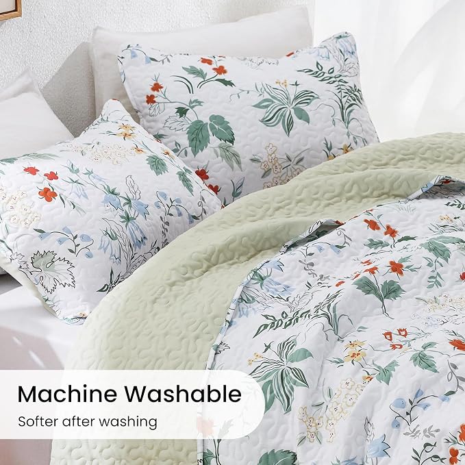 EXQ Home Printed Quilt Set Full Queen Size Green Leaves Bedspread Set | Bedding - Image 6