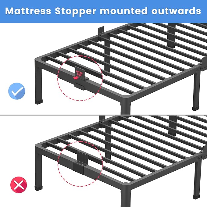 MAF 12 Inch California King Metal Platform Bed Frame with Round Corner Legs, Mattress Slide Stopper, 3000 LBS Heavy Duty Steel Slats Support, No Box Spring Needed, Noise Free