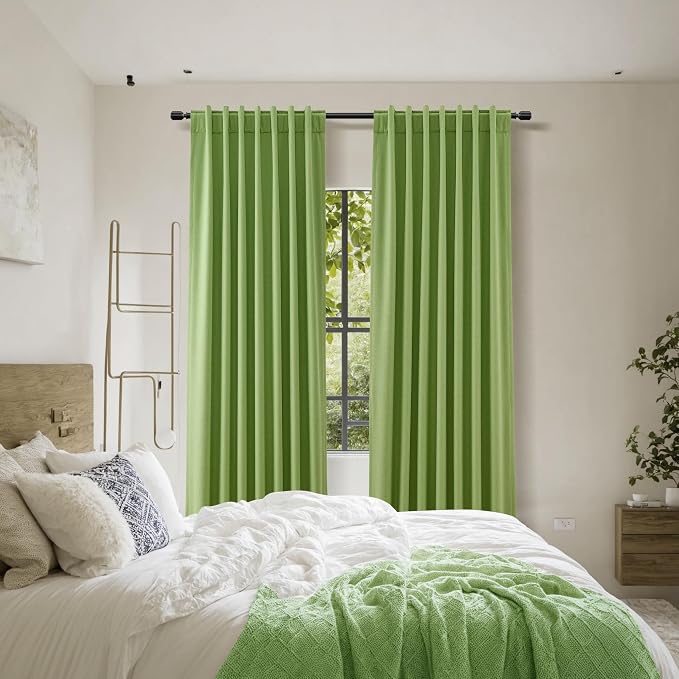 Lime Green 100% Blackout Linen Curtains 108 Inch Length 2 Panels Set - Image 9