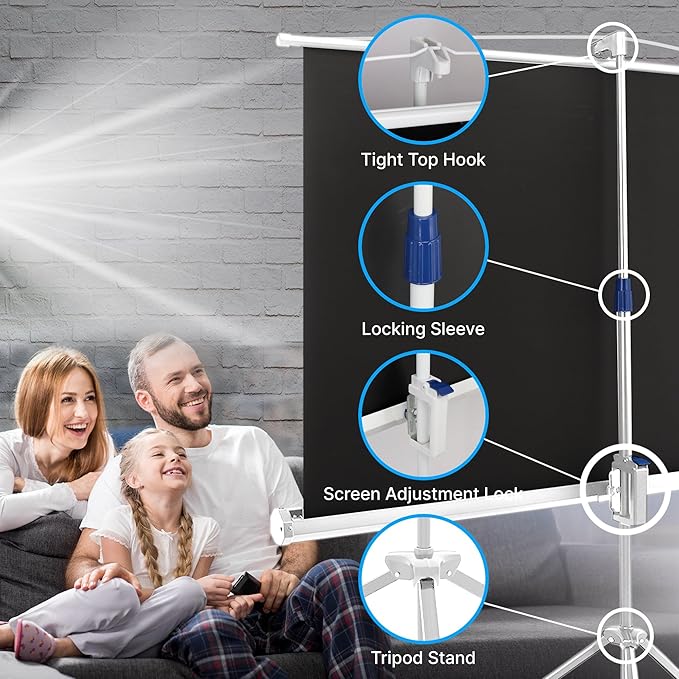 Pyle 72 Inch Outdoor Projector Screen with Stand-Portable Fold Out Roll Up Screen with Tripod Stand,White Matte Fabric 4:3 Aspect Ratio 4K HD Quality Black Masking Border,Ideal for Home and Office Use