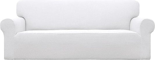 Easy-Going Stretch Oversized Sofa Slipcover 1-Piece Sofa Cover Furniture Protector Couch Soft with Elastic Bottom for Kids, Polyester Spandex Jacquard Fabric Small Checks Snow White