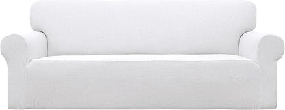 Easy-Going Stretch Sofa Slipcover 1-Piece Sofa Cover Furniture Protector Couch Soft with Elastic Bottom for Kids, Polyester Spandex Jacquard Fabric Small Checks (Sofa, Snow White)