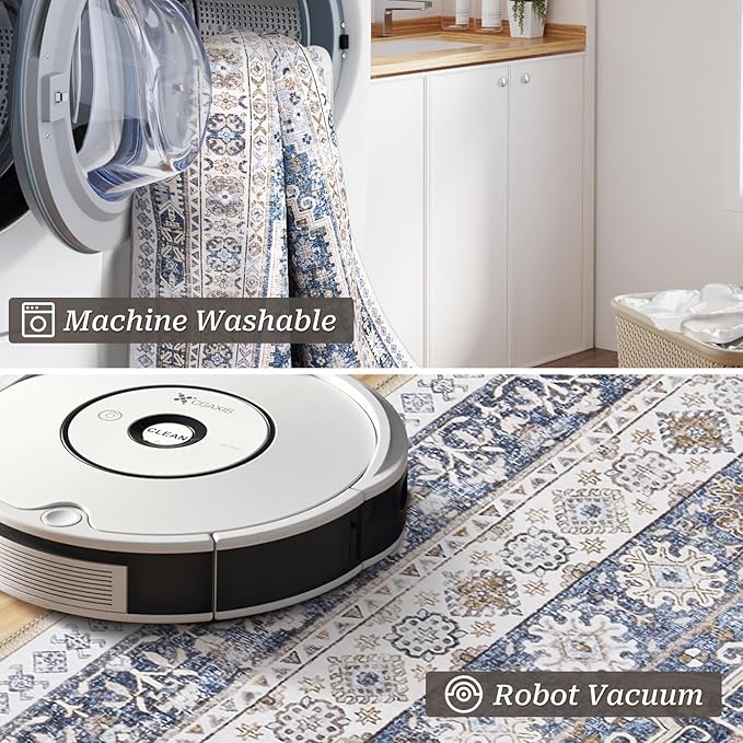 zesthome Washable Runner Rug 2.5x8 - Stain Resistant Entryway Rug,Ultra-Thin Kitchen Rugs, Anti Slip Backing Runner Rugs for Entrance Laundry Room Indoor Hallway (Blue/Beige,2.5'x8')