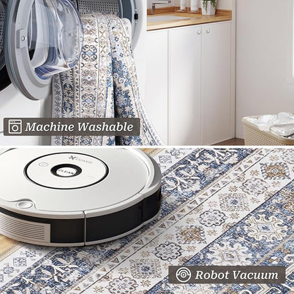 zesthome Washable Runner Rug 2.5x8 - Stain Resistant Entryway Rug,Ultra-Thin Kitchen Rugs, Anti Slip Backing Runner Rugs for Entrance Laundry Room Indoor Hallway (Blue/Beige,2.5'x8')