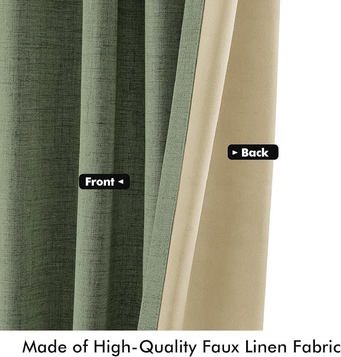 MIULEE 100% Blackout Linen Curtains 42 x 90 Inch Olive Green 2 Panels | Thermal - Image 6