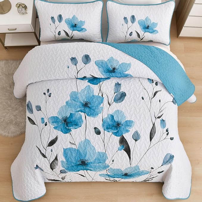 Mybedsoul Full/Queen Quilt Set Teal, Reversible Polyester Coverlet Set - Image 3