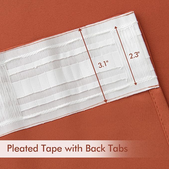 MIULEE Fall Burnt Orange Back Tab Blackout Curtains 52"x120" Length 2 Panel | - Image 4