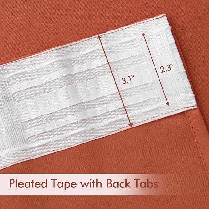 MIULEE Fall Burnt Orange Back Tab Blackout Curtains 52"x102" Length 2 Panel | - Image 4