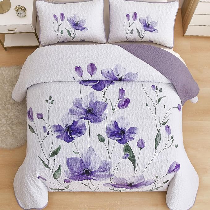 Mybedsoul King Size Quilt Set Purple, Reversible Polyester Coverlet Set - Image 3