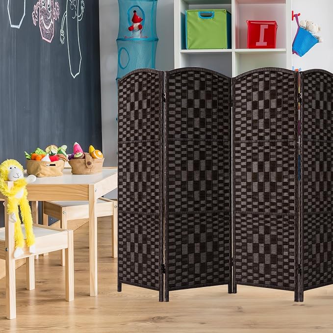HALLYBEE Short Room Divider Folding Privacy Screens, 4 Panel Dark Mocha | - Image 8
