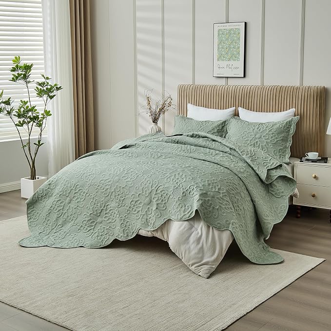 Kingnex Oversized King Bedspreads 128x120 Sage | Lightweight, Extra Wide Quilt - Image 6