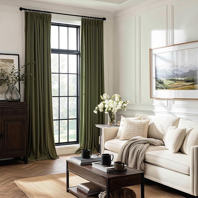 120 Inches Long Custom Olive Green Velvet Curtains 2 Panels Vintage Boho Moody - Image 2