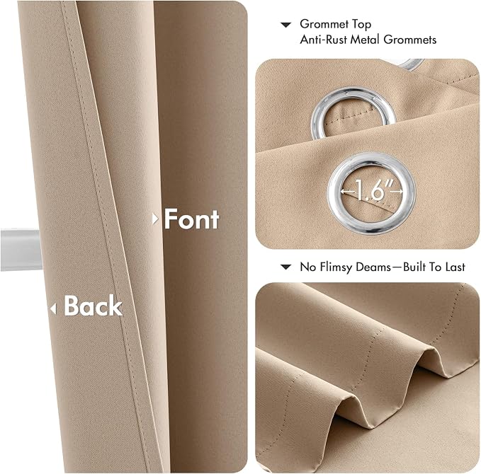 MIULEE Blackout Curtains for Bedroom 2 Panels 40 x 90 Inch Long Beige | Thermal - Image 4