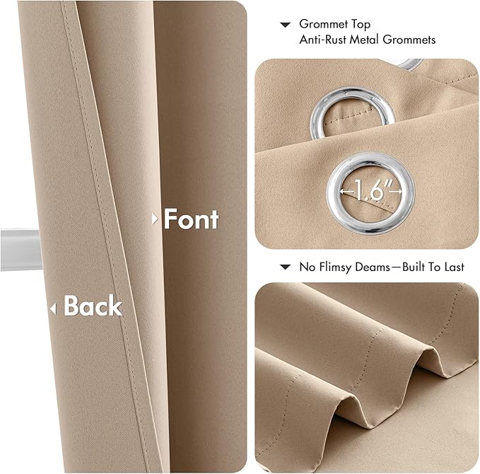 MIULEE Blackout Curtains for Bedroom 2 Panels 34 x 45 Inch Long Beige | Thermal - Image 4