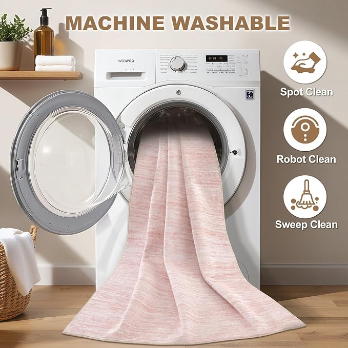 Nakagishi Boho 8x10 Area Rug Living Room Rugs Machine Washable Pink | Soft - Image 2