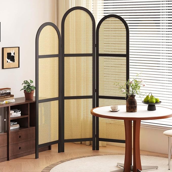3-Panel Hand-Woven Rattan Room Divider, Tall Foldable Privacy Screen - Image 7