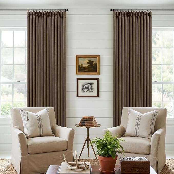 Dutch Cocoa Blackout Pinch Pleat Linen Curtains 84 Inches Long 2 Panels | Dual - Image 8