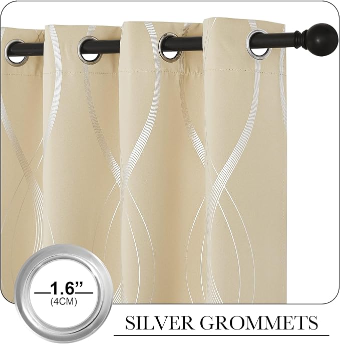 NICETOWN Wave Line Foil Print Curtains 52 x 84 Inch, Biscotti Beige | - Image 3