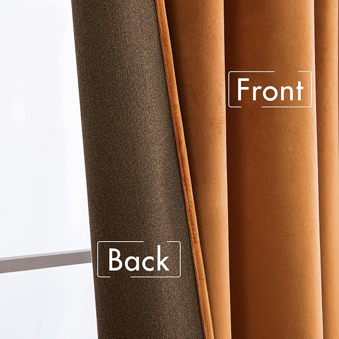 MIULEE Velvet Curtains 52x108 inches 2 Panels Gold Brown Blackout Curtains | - Image 6