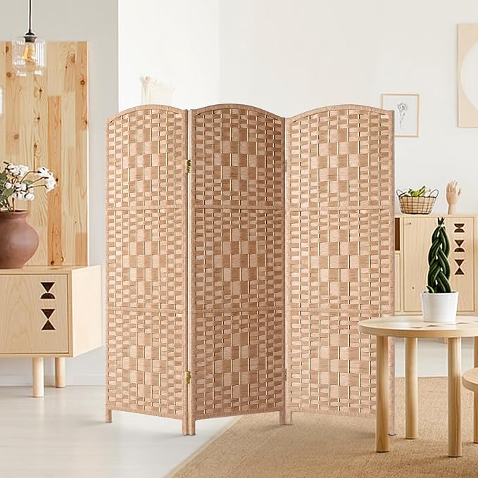 HALLYBEE Short Room Divider, Small Folding Privacy Screens, 3 Panel Natural | by HALLYBEE