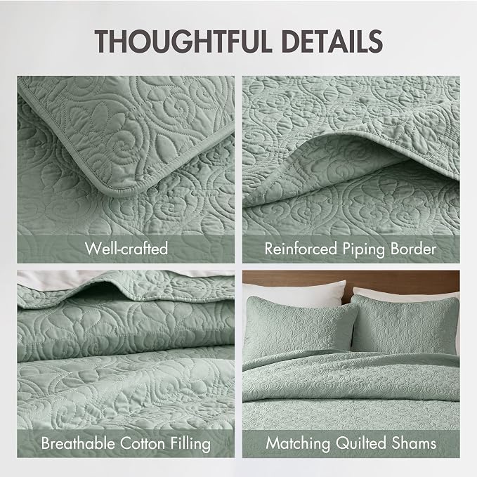 Madison Park Full Quilt Bedding Set, Cottage-Inspired Damask, Classic Stitch - Image 4
