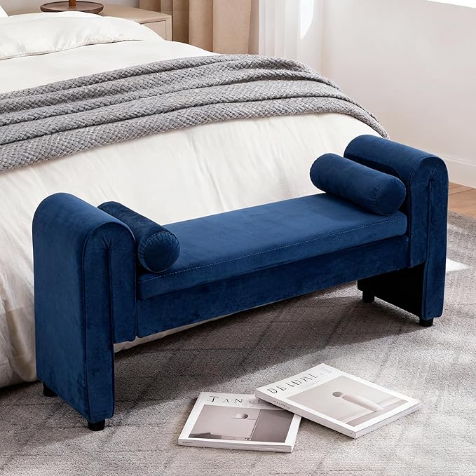 61" Velvet End of Bed Bench, Upholstered Seat by CDBBIB