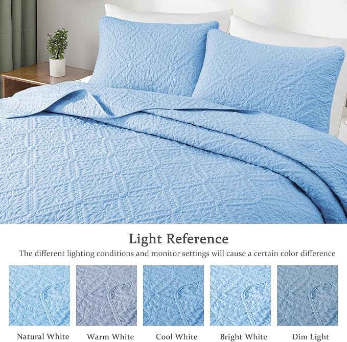 Exclusivo Mezcla King Quilt Set, Light Blue | Lightweight Soft Bedspreads - Image 3