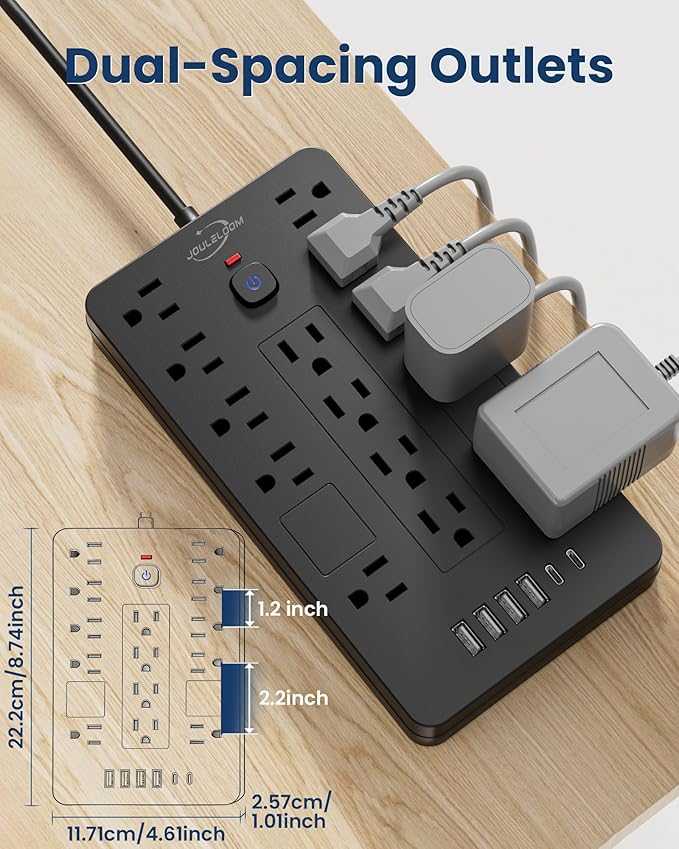 JouleLoom Surge Protector Power Strip-14 Outlets and 6 USB Ports, 6 Feet Flat Plug Extension Cord, 1850 Joules, Black, ETL Listed for Home, Office, Dorm Room