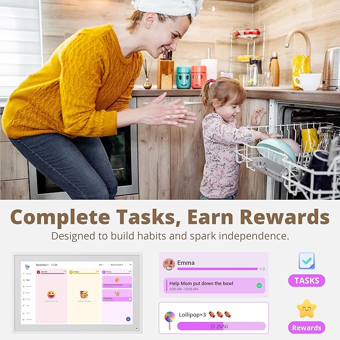 Dragon Touch Digital Calendar 21.5 Inch Touch Screen, Electronic Wall Calendar Chore Chart for Family Monthly/Weekly Planner, Interactive Display for Home Organization, Desk Mount Included - White