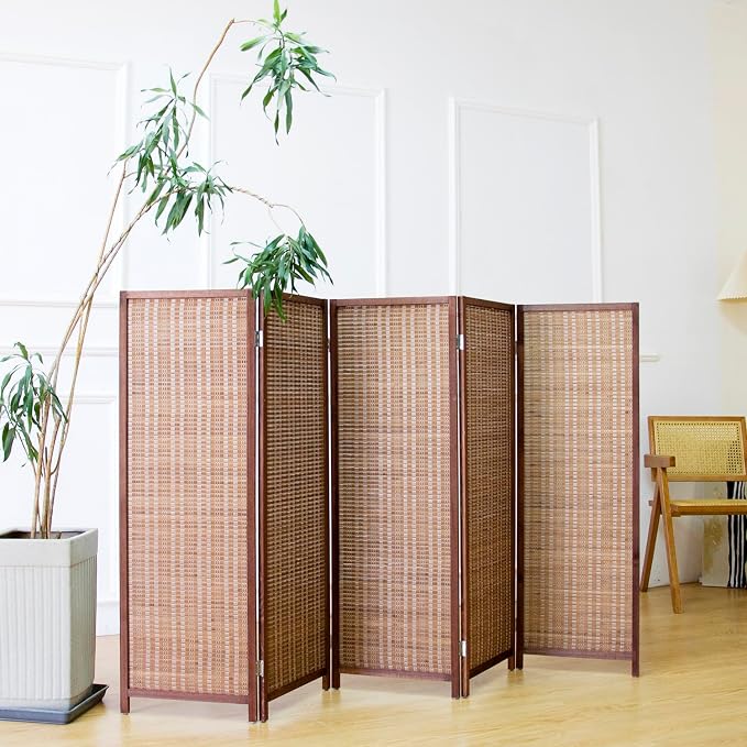 5 Panel Short Room Divider Screen, Small Bamboo Panel Divider - Image 3