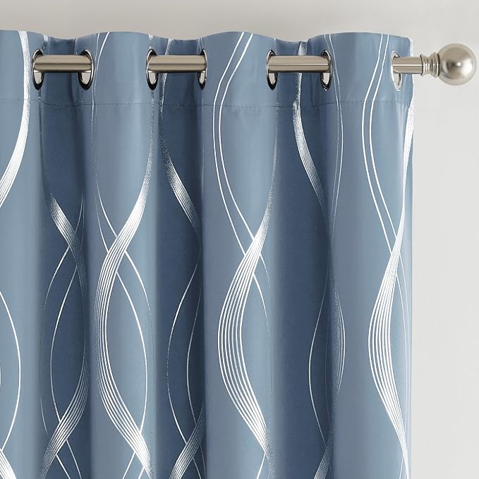 NICETOWN Dusty Blue Patterned Room Darkening Curtains 72" Long by NICETOWN