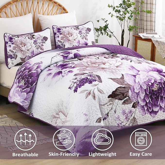 WONGS BEDDING Quilt Full Size, Soft Microfiber Lightweight Farmhouse Bed Cover - Image 3