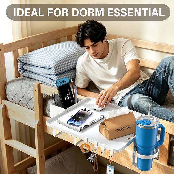 Bedside Shelf, Metal Bed Shelf For Dorm Room Clip On Floating Tray | College - Image 8