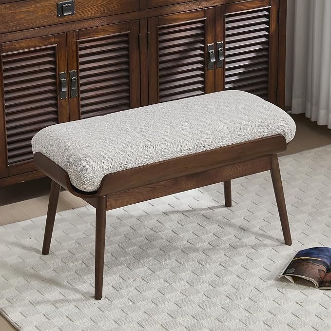 BFZ 37.4" Upholstered Bedroom Bench Walnut Wood Frame Entryway Bench | Padded - Image 8