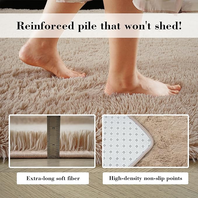 4x6 Beige Rug for Bedroom, Fluffy Shag Area Rug Small Rug Bedroom Carpet | - Image 6