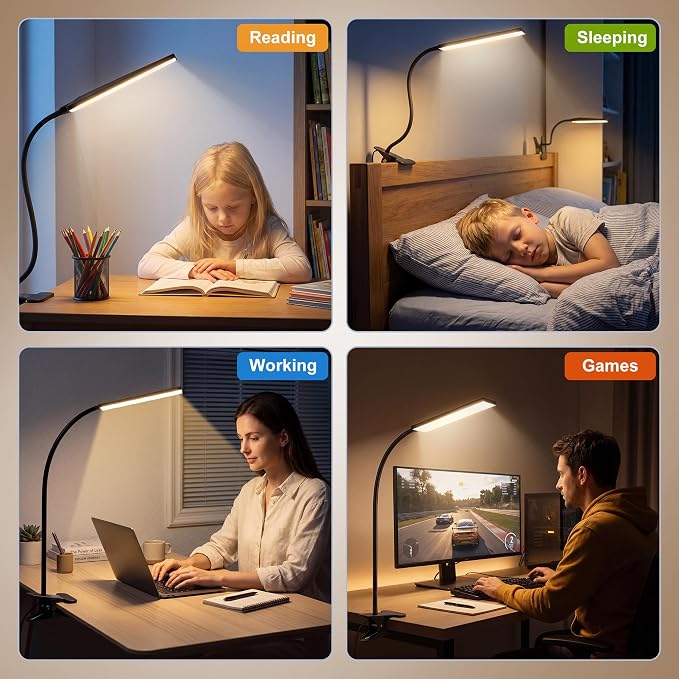 Vansuny Clip on LED Desk Lamp, Eye-Caring USB Reading Light - Image 7