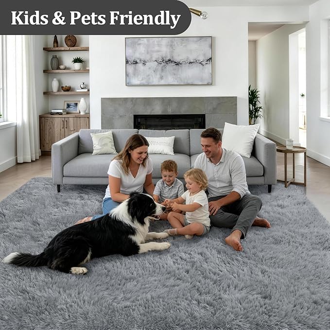 8x10 Area Rug Living Room Bedroom: Fluffy Plush Shag Carpet Gray | - Image 4