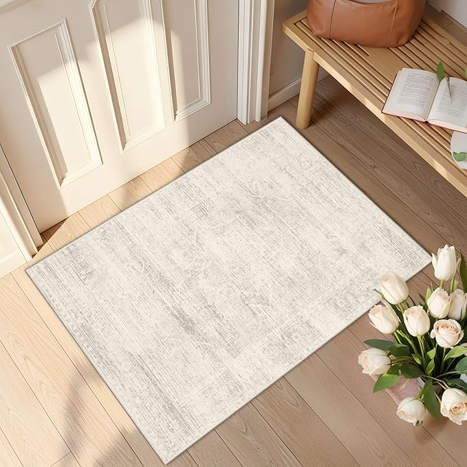Latte&Fog Washable 2x3 Entryway Rug Vintage Ivory Area Rugs Non Slip | Low Pile by LatteFog