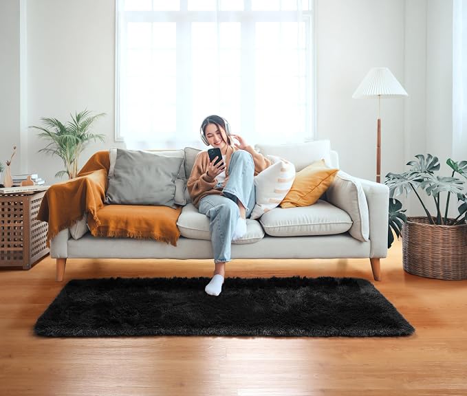 Black Runner Rugs for Bedroom Living Room, 2x6 Bedside Fluffy Area Rug - Image 7