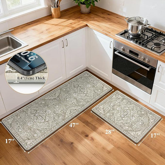 Ileading Anti Fatigue Kitchen Rugs Sets of 2 Cushioned Kitchen Mats for Floor Waterproof Kitchen Mat Set Non Slip Comfort Standing Mat for Kitchen, Office, Sink, Laundry