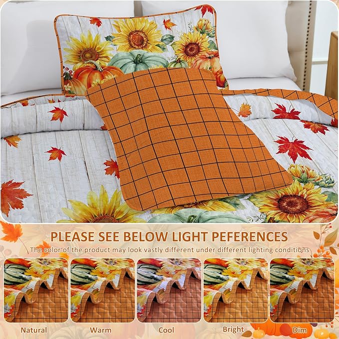 Yiran Happy Thanksgiving Harvest Quilt King Size, Fall Bedding Set | Pumpkin - Image 6