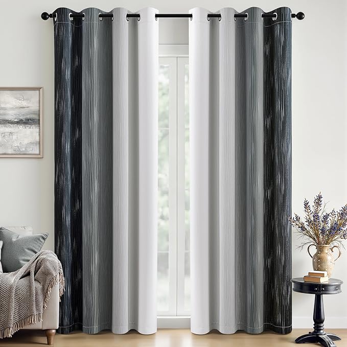 MIULEE Black and Greyish White Ombre Blackout Curtains 52Wx96L Set of 2 | Full by MIULEE