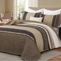 Dinjoy King Size Quilt Set Boho, Soft Striped Bedspreads, Taupe Brown | Bedding by DINJOY