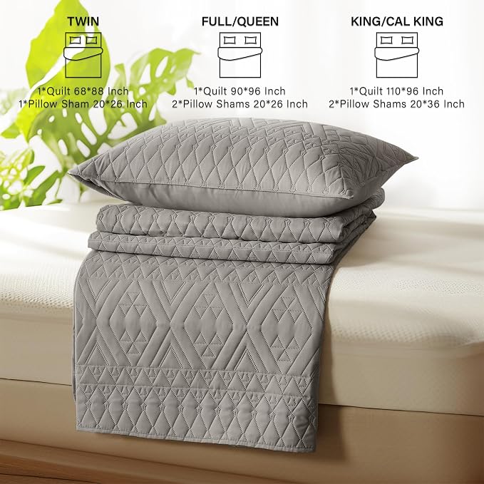akkialla King/Cal King Size Quilt Bedding Set, Dark Grey Lightweight Microfiber - Image 7