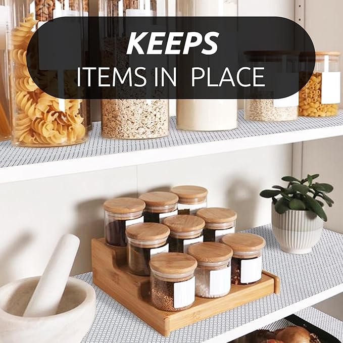 RAY STAR 18X96 Inch Shelf Liner for Kitchen Cabinets, Non-Adhesive Cabinet Liner Washable, PVC Drawer Liner for Dresser Non-Slip Bathroom (Black Circle)(3 Roll)