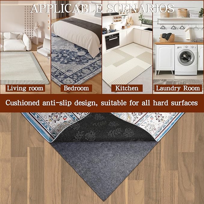 Rug Pad Waterproof Non-Slip 4x6 ft, 1/8" Thick Felt Cushion Pad for Area Rugs – Protects Hardwood, Tile & Laminate Floors – Keeps Rugs Flat & Secure